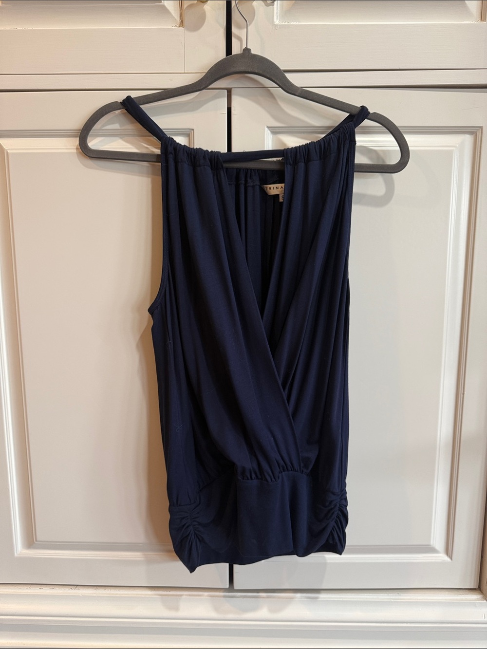 Trina Turk Navy Wrap-Front Sleeveless Top